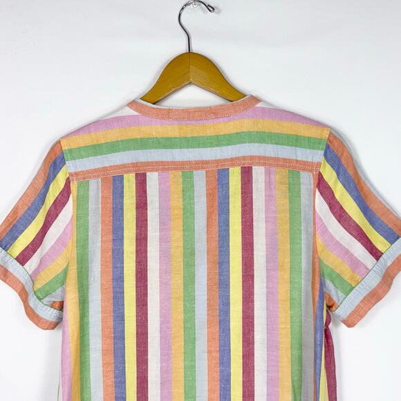 J Crew Women's Rainbow Pinstripe Linen Blend Dress Medium Petite - Picture 9 of 16